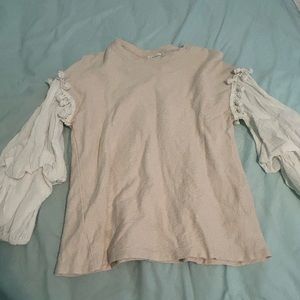 Free the roses tan and white tasseled Women’s blouse